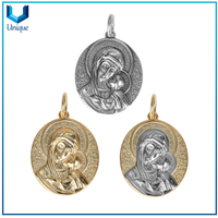 Fábrica al por mayor diseño personalizado personalizado figura religiosa collar oro ródica creencia santo mary 925 plata colgante, collar de dos tonos colgante